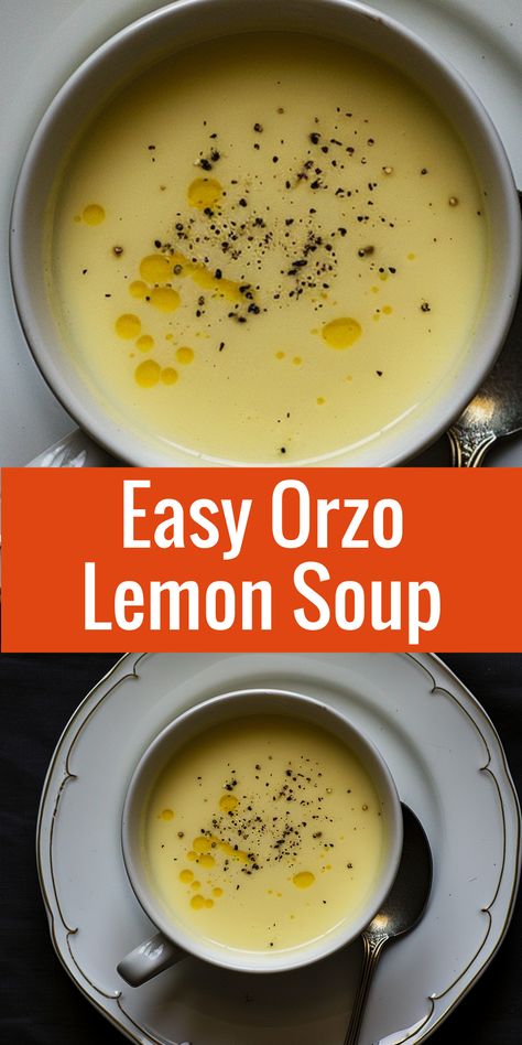 Make a delicious and easy Orzo Lemon Soup with this simple recipe! Egg And Lemon Soup, Easy Lemon Orzo Soup, Easy Lemon Chicken Orzo Soup, Orzo Lemon Soup, Orzo Lemon, Easy Orzo, Lemon Orzo Soup, Parmesan Orzo, Orzo Soup Recipes