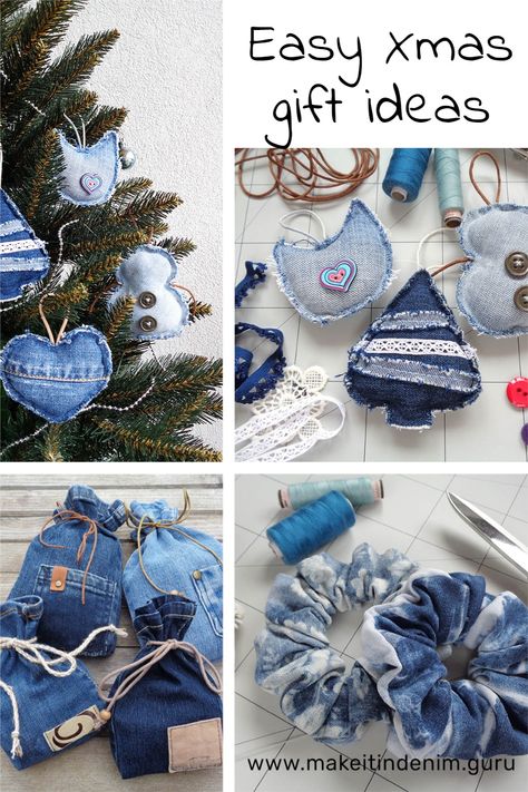 Denim Ornaments, Crafts With Old Jeans, Jean Crafts Ideas, Kersfees Idees, Denim Sewing, Upcycled Denim Diy, Diy Jeans Crafts, Denim Christmas, Stockings Diy