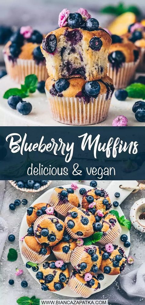 The best fool-proof vegan muffin recipe for moist blueberry muffins with dairy-free yogurt that are quick and easy to make and so delicious! #muffins #blueberry #blueberries #fruits #muffin #cake #easyrecipes #veganrecipes #recipes #food #vegan #baking | biancazapatka.com Vegan Gf Muffin Recipe, Easy Vegan Blueberry Muffins, Vegan Gluten Free Blueberry Muffins, Recipe Using Plain Yogurt, Blueberry Flax Muffins, Vegan Muffin Recipe, Vegan Gluten Free Muffins, Dairy Free Blueberry Muffins, Blueberry Bran Muffins