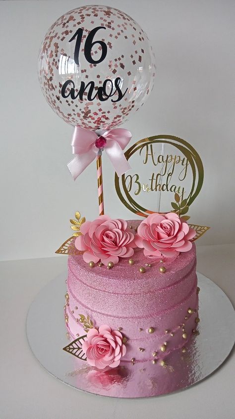 Bolo rosa com glitter Bolo Rosa Pink Com Glitter, Birthday Cake Roses, Glitter Birthday Cake, Happy Birthday Decor, Unique Birthday Cakes, Cupcake Birthday Cake, Custom Birthday Cakes, Funny Birthday Cakes, Simple Cake Designs