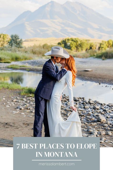 Seven Best Places to Elope in Montana | Montana Elopement Photographer | Montana seriously has so many amazing places to elope. From beautiful mountain and lake views to forests and meadows, there are so many options to choose from! Get inspired by Bozeman elopement, Montana elopement ideas, mountain elopement Montana, and montana elopement resorts. Book Merissa to capture your Montana elopement at merissalambert.com! Montana Wedding Dress, Elope In Montana, Montana Bride, Montana Wedding Venues, Mountain And Lake, Montana Elopement, Best Places To Elope, Places To Elope, Yellowstone Park