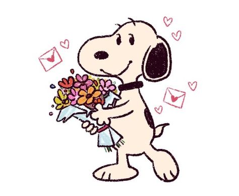 spring aesthetic ✧.* Cartoon Dog, A Drawing, Snoopy, Flowers