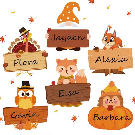 Cubby Tags Preschool, Fall Name Tags, Thanksgiving Name Tags, Cubby Tags, Classroom Name Tags, Thanksgiving Party Favors, Student Name Tags, Kids Name Labels, Fall Classroom