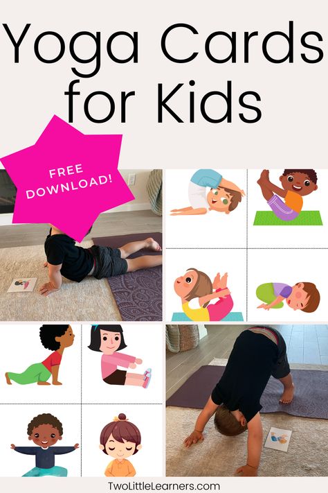 This post is all about yoga for kids and how to get free yoga cards. These cards have free kids yoga poses and are perfect for toddler yoga or preschool yoga. Learn how to get your free printable yoga poses for kids cards for the perfect calm activity for kids at twolittlelearners.com Kids Yoga Poses Printable Free, Active Kids Games, Kids Yoga Poses Printable, Preschool Yoga, Toddler Yoga, Yoga Poses For Kids, Toddler Science Experiments, Free Worksheets For Kids, Science For Toddlers