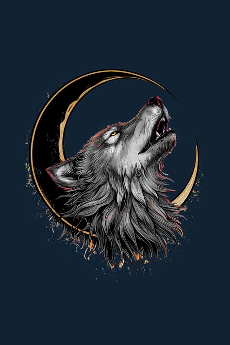 Wolf: Howling At The Crescent Moon Classic T-Shirt Wolves Howling At The Moon, Odst Halo, Wolf Vector, Wolf Howling At The Moon, Wolf Life, Werewolf Aesthetic, Wolf Man, Moon Wolf, Geometric Wolf