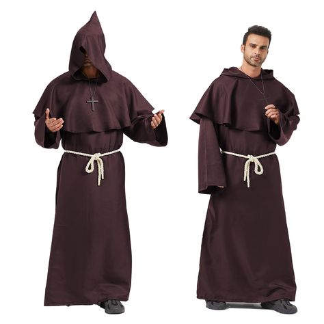 PRICES MAY VARY. 【Medieval Monk Robe】 - The medieval costume men is made of soft and comfortable polyester,The design of Medieval monk robe for cosplay wizard or priest,The medieval costume men cowl hat and robe can be separated. You can remove the hat when needed. The adult costumes for men cowl hat is large enough to make you appear more mysterious. 【Package Contents】 - Our parcels including 1 × men's monk robe,1 × cross necklace,1 × waist rope.Renaissance faire costume men size of the hat is Mens Nun Costume, Medieval Monk, Monk Costume, Priest Robes, Priest Costume, Nun Costume, White Long Sleeve Bodysuit, Medieval Cosplay, Black Bodysuit Longsleeve