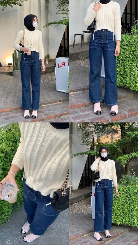 Hijab Outfit Inspo Casual, Outfit Ke Kampus, Ootd Korean Style Hijab, Foto Ootd, Outfit Kampus, Fesyen Korea, Korean Style Hijab, Ootd Sweater, Ootd Korean Style