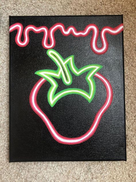 Neon Canvas Painting Ideas, Neon Art Painting, Strawberry Painting, Art Mini Toile, Sketch Simple, Chanel Canvas, Trippy Painting, Neon Painting, Small Canvas Paintings