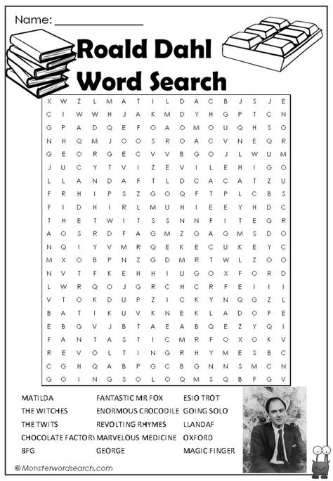 Roald Dahl Word Search - Monster Word Search Bfg Activities, Library Worksheets, Roald Dalh, Cascading Planter, Roald Dahl Activities, Class Worksheets, Book Quizzes, Roald Dahl Day, Library Centers