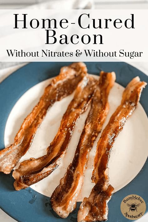 Learn how to make home-cured bacon without nitrates and without sugar! Home Cured Bacon, Nitrate Free Bacon Recipe, Home Made Bacon, Smoked Bacon Recipes, Curing Bacon, Salami Recipes, Fresh Ham, Curing Salt, Uncured Bacon