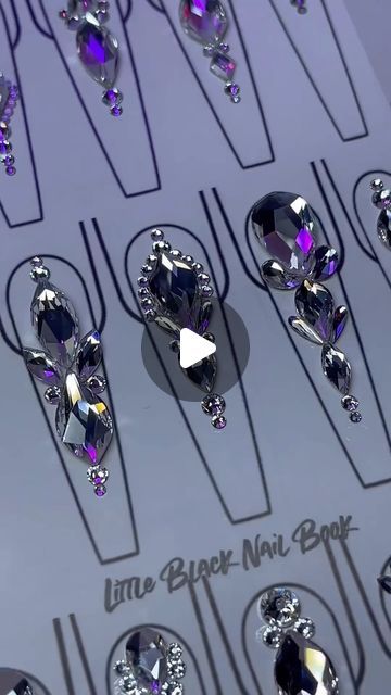 Ab Crystal Nails, Crystal Design Nails, Nail Stones Design, Purple Nails With Diamonds, Stone Nails Designs, Nails Stones Design, Stone Nail Designs, Stone Nail Art Design, Bling Placement On Nails