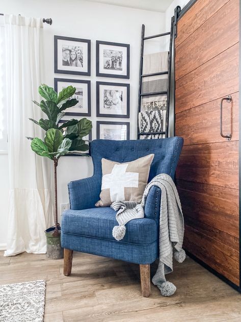 Kirkland Home Decor, Spring Living Room, Blue Accent Chairs, Tufted Accent Chair, Statement Furniture, Bedroom Corner, Simple Wall Decor, Corner Decor, Corner Chair