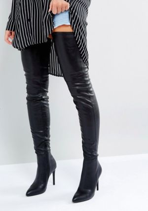 Steve Madden Kristen Over The Knee Boots  | TrufflesandTrends.com Platform Wedge Boots, Thigh High Stiletto Boots, Black Wedge Boots, Crotch Boots, Knee Boots Outfit, Black Thigh High Boots, Black High Heel Boots, Hot Boots, Thigh High Boots Heels