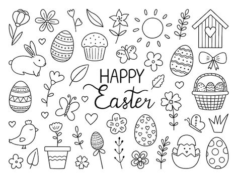 Vector happy easter doodle set easter bu... | Premium Vector #Freepik #vector #bunny #easter #rabbit-illustration #easter-bunny Easter Clipart Black And White, Easter Doodles, Bunny Doodle, Calendar Doodles, Floral Doodles, Note Ideas, Rabbit Illustration, Floral Doodle, Easter Clipart