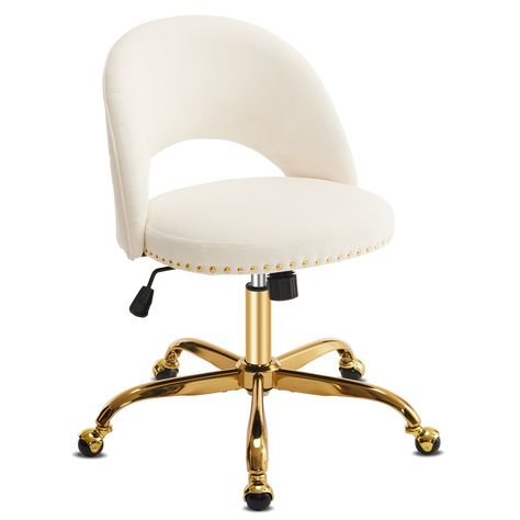 Winado Task Chair Office Desk Chair Make Up Chair With Wheels & Reviews | Wayfair Cheap Desk Chair, White And Gold Desk Chair, Cream Desk Chair, White Desk Chair Aesthetic, Cute Desk Chairs Bedrooms, Girl Desk Chair, Aesthetic Desk Chair, White Desk Chairs, Vanity Chair Ideas