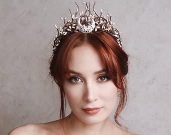 Moon Goddess Costume, Celestial Headband, Branch Crown, Moon Tiara, Elf Crown, Moon Crown, Medieval Crown, Fantasy Crown, Gothic Crown