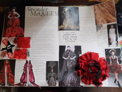 Research page on Alexander McQueen Alexander Mcqueen Research Page, Alexander Mcqueen Textiles, Artist Research Page Gcse Fashion, Artist Research Page Fashion, Alexander Mcqueen Moodboard, Alexander Mcqueen Textiles Sketchbook, Fashion Artist Research Page, Fashion Design Research Pages, Artist Research Page Textiles