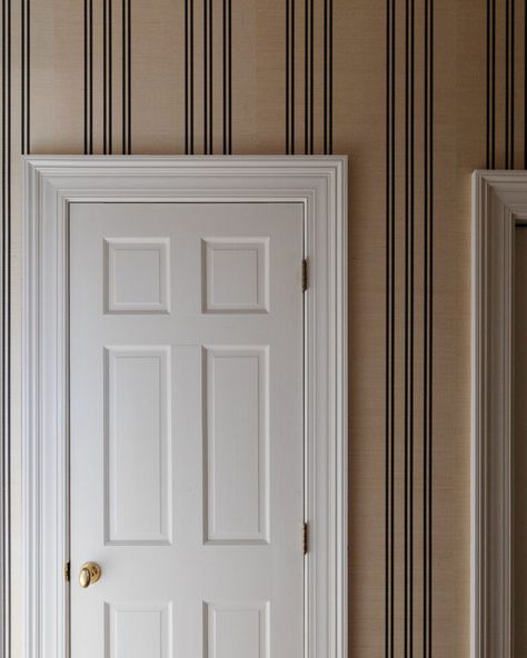 Why I love grasscloth wallpaper and where I installed it in our home - Chris Loves Julia Striped Painted Walls, Striped Wallpaper Bathroom, Bonus Room Playroom, Stripe Wallpaper Bedroom, Striped Hallway, Hallway Wallpaper, Stripe Wall, Striped Wall, Light Wood Cabinets