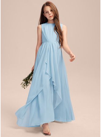 Blue Dresses For Kids, Jr Bridesmaid Dresses Blue, Young Bridesmaid Dresses, Chifon Dress, Girls Beach Dress, Simple Long Dress, Sky Blue Bridesmaid Dresses, Spring Bridesmaid Dresses, Flower Girl Dresses Blue