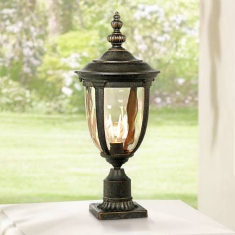 Bellagio 24 1/2"H Bronze Post Light with Pier Mount Adapter - #11G29 | Lamps Plus Outdoor Lamp Post Lights, Solar Post Lights, Outdoor Post Light, Outdoor Lamp Posts, Pier Light, Lamp Post Lights, Post Lighting, House With Porch, Outdoor Light Fixtures