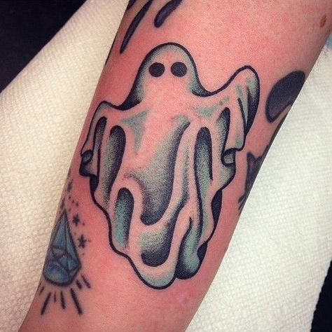 45 Spook-Tacular Halloween Tattoos - Page 4 of 5 - TattooMagz Old School Ghost Tattoo, Halloween Tattoo Flash, Supreme Wallpapers, Cute Halloween Tattoos, Christmas Tattoo, Ghost Tattoo, O Tattoo, Fresh Tattoo, Spooky Tattoos