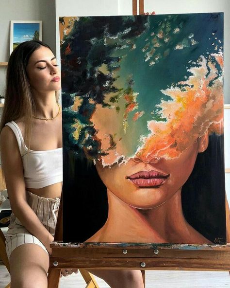 Painting Artwork Ideas, Self Potrait Paintings Abstract, Oil Painting On Canvas Portrait, Beautiful Canvas Paintings Acrylics, Aesthetic Eye Painting, Self Portrait Ideas Painting, Acrylic Painting Ideas On Canvas Abstract Art Inspiration, Abstract Portrait Painting Acrylics, Painting Ideas People