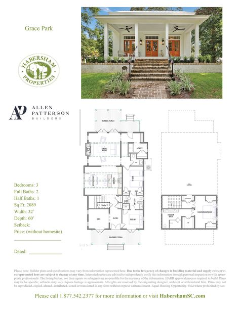 Habersham, SC | Grace Park Park Floor Plan, Habersham Sc, Grace Park, House Planning, Cottage Floor Plans, Building Material, New House Plans, Building Materials, Guest House