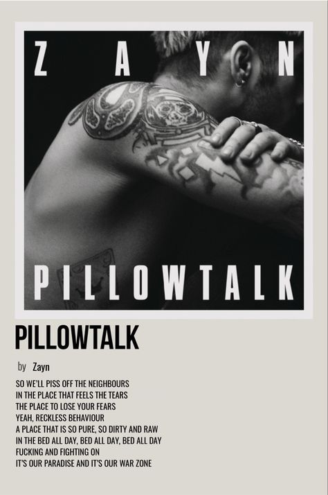 Song Posters Vintage, Album Polaroid Poster, Zayn Album Cover, Song Polaroid, Zayn Poster, Zayn Malik Poster, Song Posters Aesthetic, Niall Horan Minimalist Poster, Pillow Talk Zayn