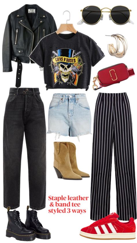 Comfy Rockstar Outfit, Rockstar Capsule Wardrobe, Black Band Tee Outfits, Edgy Professional Outfits Summer, Rockville Outfits, Punk Concert Outfit, Boho Rocker Style, Edgy Capsule Wardrobe, Band Tee Style