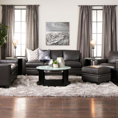 Charcoal Leather Couch Living Room, Grey Leather Couch Living Room, Charcoal Couch Styling, Black Leather Sofa Living Room Decor, Dark Leather Sofa, Black Leather Sofa Living Room, Black Leather Couch Living Room, Charcoal Living Rooms, Spring Cushions