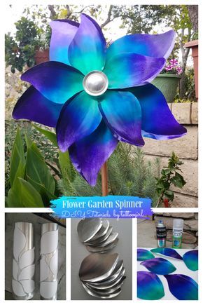 Metal Flower Garden Spinner DIY Tutorial + Video - DIY Tutorials How To Make Metal Yard Art, Garden Spinners Diy, Yard Spinners Diy, Garden Spinners Diy Yard Art, Diy Garden Spinner, Metal Wind Spinners Diy How To Make, Wind Spinners Diy How To Make, Metal Flowers Diy Yard Art, Diy Wind Spinners