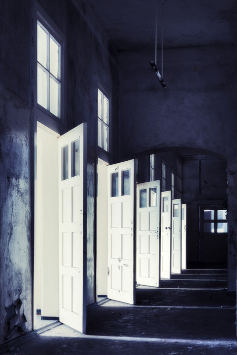 Ralph Graf. Vacancy: Documenting the emptiness of abandoned houses and military bases | Creative Boom Navy Palette, Empty Room, Doors And Windows, Abandoned Houses, World Of Color, Light Photography, Light And Shadow, Windows And Doors, Hallway