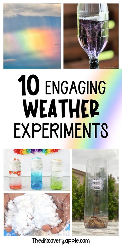 Dive into the fascinating world of weather with these 10 hands-on activities for kids! From cloud experiments to rainbow crafts, your little meteorologists will love learning while they play. Plus, explore extra resources to enhance the fun and educational experience. Perfect for homeschooling, rainy days, or just sparking curiosity about the world around us! #weatheractivities #kidsactivities #STEMforkids Weather Science For Preschool, Around The World Science Experiments, Atmosphere Experiments For Kids, Cold Weather Experiments For Kids, Weather 2nd Grade Activities, Making Clouds Experiment, Weather Activities Special Education, Weather Activities For 3rd Grade, Reggio Emilia Weather Activities