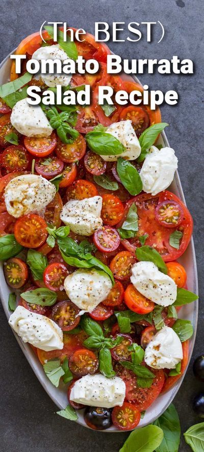 Burrata Tomato Platter, Fancy Caprese Salad, Caprese With Burrata, Caprese Salad With Burrata, Caprese Salad Burrata, Tomato Buratta Appetizer, Tomatoe Salad With Burrata, Buratta Tomato Salad, Bursts And Tomatoes