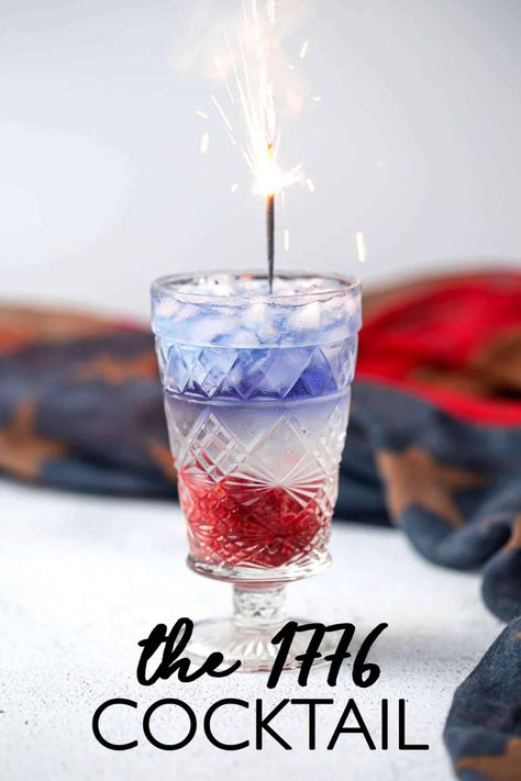 Red White and Blue Cocktail for 4th of July 'The 1776' - Fresh Flavorful Red White Blue Cocktails, Pea Flower Cocktail, Butterfly Pea Flower Cocktail, Red White Blue Cocktail, Red White And Blue Cocktails, Fourth Of July Cocktails, Patriotic Drinks, Empress 1908 Gin, Patriotic Cocktails