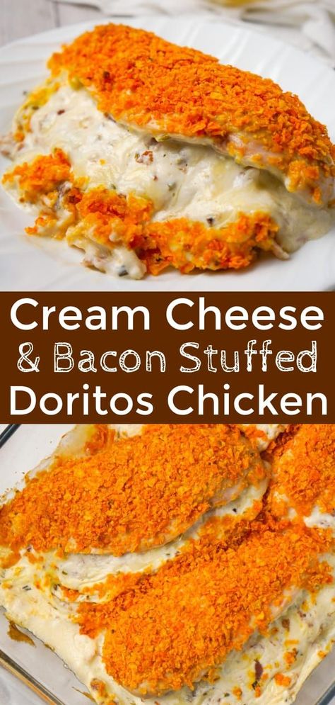 Stuffed Doritos, Dinner September, Cream Of Bacon Soup, Chive And Onion Cream Cheese, Blackstone Ideas, Baked Dinners, Garbage Bread, Doritos Chicken, Grandma Jeans