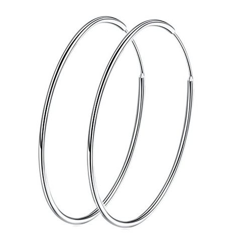 925 Sterling Silver Large Hoop Earrings Circle Endless Huggie Big Hoops Earring 50/60/70/90mm for Women Girls Silver Cleaning, Round Earring, Earrings Circle, Big Hoop Earrings, Cool Gifts For Women, Smooth Edges, Large Hoop Earrings, Sterling Silver Hoop Earrings, Sterling Silver Hoops