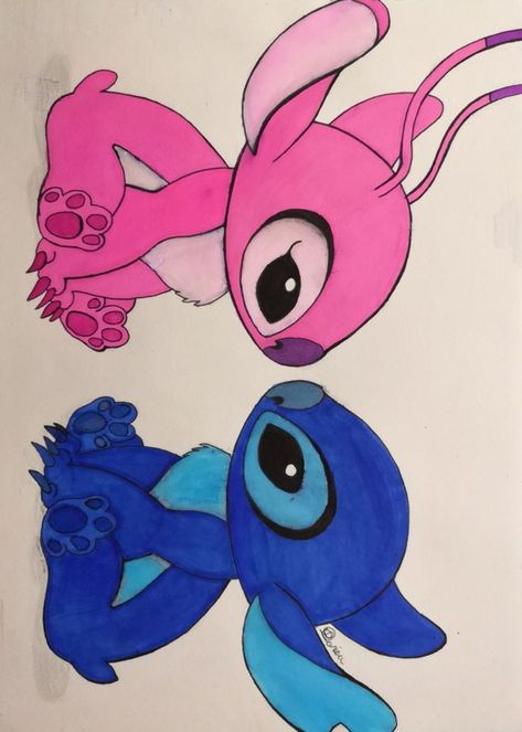 Pink Stitch Drawing, Lelo And Stitch Drawings, Stitch And Angel Drawing Easy, Angela And Stitch, Stitch And Angel Painting, Angel Lilo And Stitch Drawing, Stitch And Angel Drawing, Angel Stitch Disney, Stitch Drawing Easy