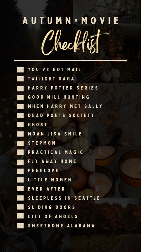 Classic Fall Movies List, Fall Movies Checklist, Autumn Romance Movies, Fall Movie Checklist, September Movies List, Romantic Fall Movies, Autumn Watch List, Fall Romance Movies, September Movie List