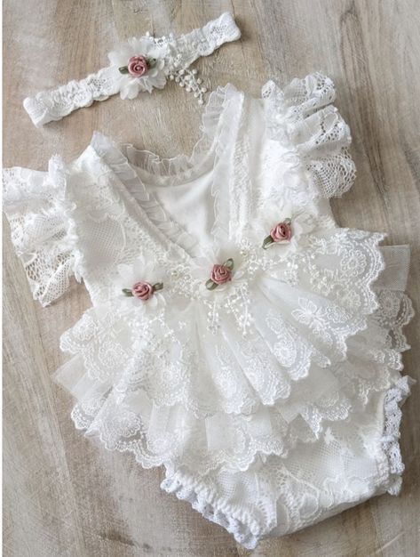 Newborn White Dress, Lace Romper Baby, Baby Romper Pattern, Newborn Photo Outfits, Romper Pattern, Newborn Romper, Matching Headband, Newborn Dresses