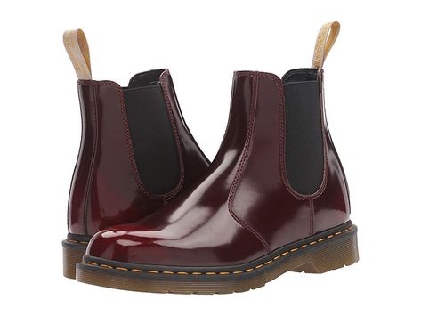 Dr. Martens 2976 Vegan Chelsea Boot (Cherry Red Cambridge Brush) Lace-up Boots. This Dr. Martens 2976 Vegan Chelsea Boot updates this classic style with a modern construction for a timeless appeal. Vegan-friendly slip-on Chelsea boot. Soft  supple synthetic upper with a subtle two-tone finish. Side elastic gusset for easy on and off and a comfortable fit. Back heel loop. Soft textile lining for added comfort. Lightly cushioned #Dr.Martens #Shoes #Boot #CasualLaceup #Tan Two Tone Boots, 2976 Chelsea Boots, Dr Martens 2976, Beatle Boots, Slip Resistant Shoes, Botas Chelsea, Vegan Boots, Dr Martens Boots, Genuine Leather Boots