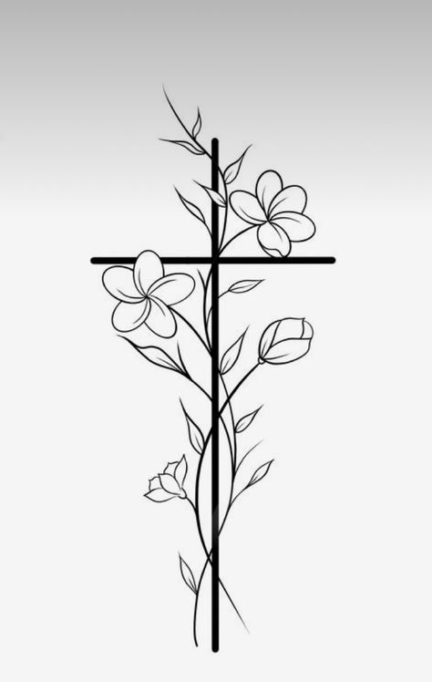 Cross With Floral Tattoo, Tattoo Stencils For Beginners, Cross Drawing Christian, Jesus Tattoo Stencil, Tattoo Stencils Outline For Women, Cross Stencil, Unique Christian Tattoos, Calf Tattoos For Women, Bible Tattoos