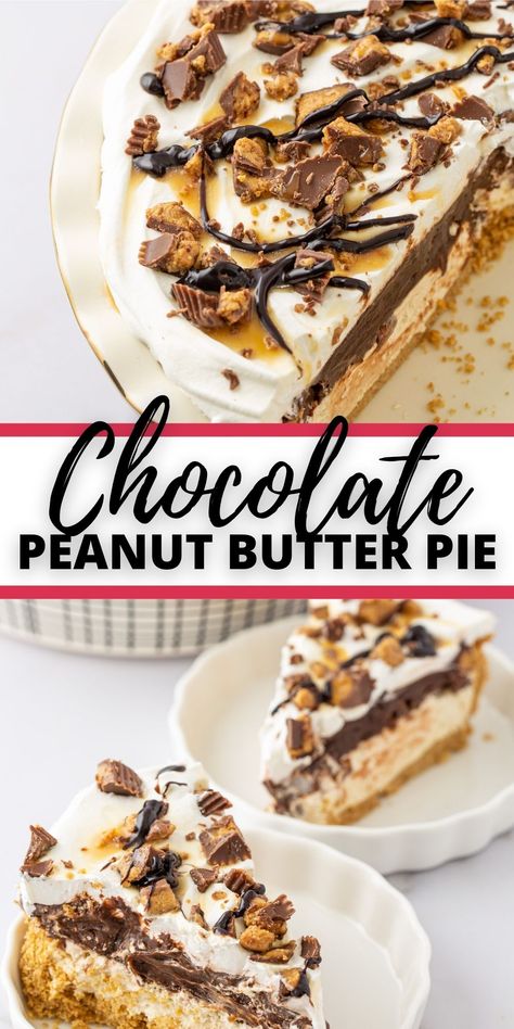 Chocolate Peanut Butter Pie will be that one thing that you bring to a party and you will forever be asked to make it and bring it to every event in the future. It is delicious, it is decadent and if you love peanut butter and chocolate, it is the stuff that dreams are made of. Chocolate Peanut Butter Dreams, Dessert Ideas With Peanut Butter, Peanut Butter Chocolate Dream, Chocolate Peanut Butter Pie No Cream Cheese, Peanut Butter Chocolate Pie Recipe, Chocolate Pudding Peanut Butter Pie, Chocolate Peanut Butter Temptation Pie, Best Chocolate Peanut Butter Pie, Village Inn Peanut Butter Pie Recipe