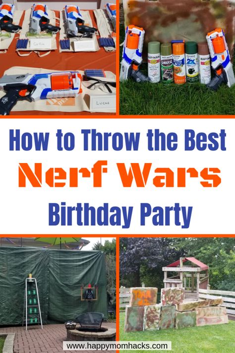 Ultimate Nerf Wars Birthday Party Ideas and Games. Learn how to host an easy DIY party by building bases, playing capture the flag and create favors and goody bags. All you need to know for a unforgettable Nerf Gun Birthday party!! #nerfwars, #kidsbirthday, #nerfgunbirthday Nerf Games, Camo Party, Nerf Birthday Party, Nerf Party, Outdoor Birthday, Capture The Flag, 9th Birthday Parties, 10th Birthday Parties, Diy Birthday Party