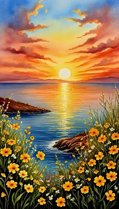 Psalms 103, Beautiful Scenery Paintings, God Psalms, Watercolor Paintings Nature, Beautiful Scenery Photography, Flower Art Drawing, Scenery Paintings, Sun Setting, Seni Cat Air