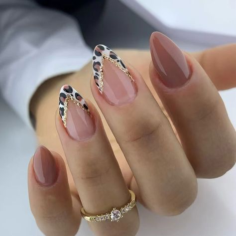 24/30pcs Simple Vintage Leopard Print Almond French Nails Fashionable Manicure Press on Nails Full Ongles Beiges, Leopard Print Nails, Leopard Nails, Fake Nails With Glue, Fall Nail Art, Nail Length, Girls Nails, Stick On Nails, Autumn Nails