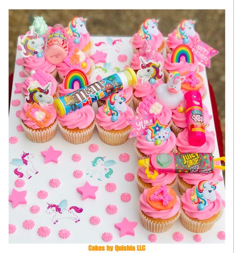 4th Birthday Cupcakes Girl, Pink Unicorn Cupcakes, Barbie Pull Apart Cupcakes, 4 Cupcake Cake, Fourth Birthday Cake, Fourever Sweet, Cupcakes Pink, Jasmine Party, Candy Themed Party