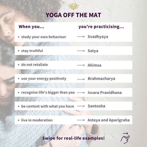 On our Continuing Education Membership, we’ve been looking into how yogic philosophies and values apply to life as a whole. And it’s much simpler to practise off the mat than you might imagine! It’s all about how you react to what life brings you. Do you react to life’s challenges in a yogic way? How? How often do you consciously practise yoga off the mat like this? Listen to our podcast episode about practising yoga off the mat to learn more about this topic. Yoga Philosophy Learning, Yogic Philosophy, Yoga Wisdom, Yoga Words, Guided Meditation Scripts, Morning Energy, Yoga Teacher Resources, Holistic Therapy, Yoga Teaching