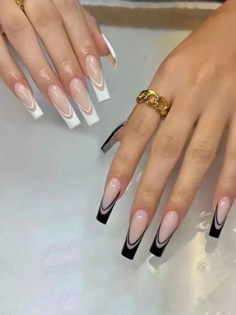 Multicolor  Collar   Colorblock Color Nails Embellished   Beauty Tools Nagel Tips, Manicure Tips, Coffin Press On Nails, Y2k Nails, Nagel Inspo, Nail Length, Clean Nails, Acrylic Nails Coffin, Moon Goddess