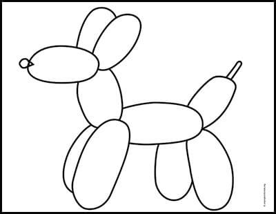 Cute Coloring Pages Aesthetic Easy, Simple Coloring Pages Aesthetic, Jeff Koons Balloon Dog, Jeff Koons Art, Ballon Dog, Dog Tutorial, Art Coloring Pages, Animal Outline, Van Gogh Irises